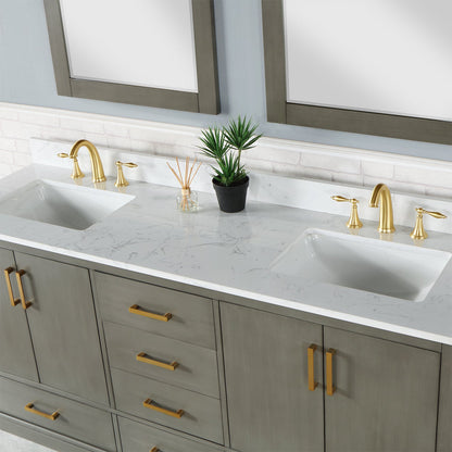Monna 72" Double Bathroom Vanity Set in Gray Pine with Aosta White Engineered Stone Countertop with Mirror