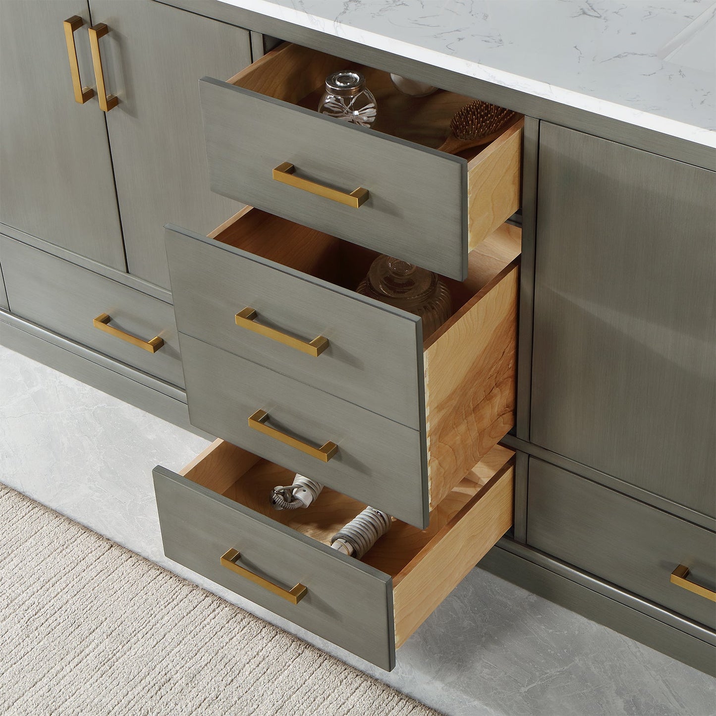 Monna 72" Double Bathroom Vanity Set in Gray Pine with Aosta White Engineered Stone Countertop with Mirror
