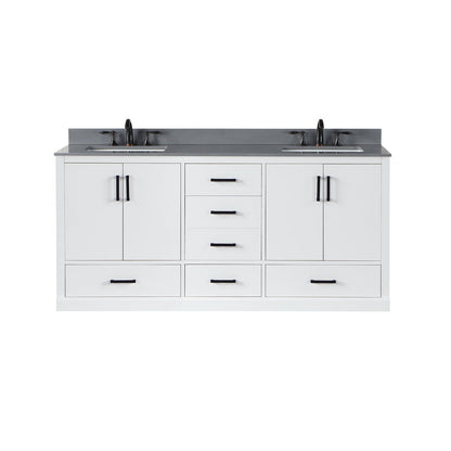 Monna 72" Double Bathroom Vanity Set in White with Concrete Grey Engineered Stone Countertop without Mirror