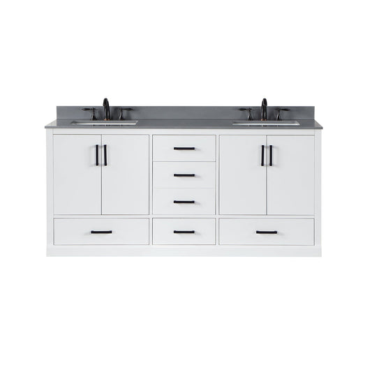 Monna 72" Double Bathroom Vanity Set in White with Concrete Grey Engineered Stone Countertop without Mirror