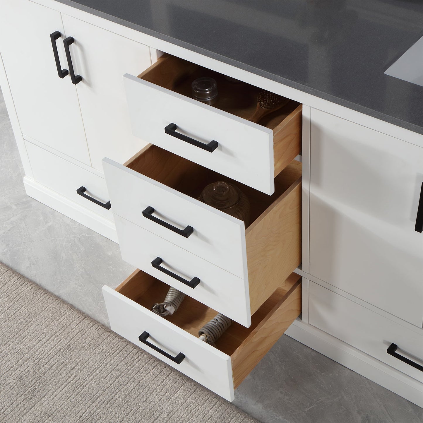 Monna 72" Double Bathroom Vanity Set in White with Concrete Grey Engineered Stone Countertop without Mirror