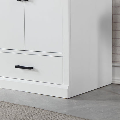 Monna 72" Double Bathroom Vanity Set in White with Concrete Grey Engineered Stone Countertop with Mirror