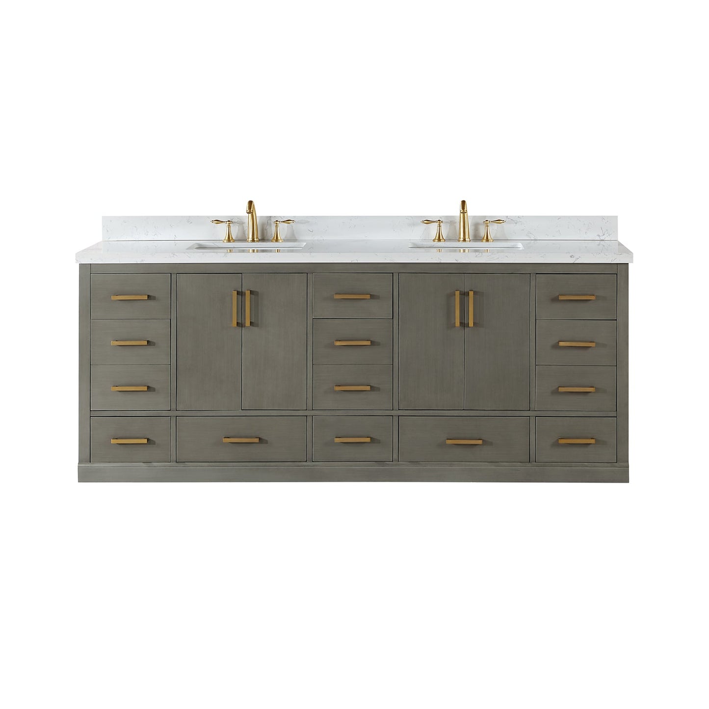 Monna 84" Double Bathroom Vanity Set in Gray Pine with Aosta White Engineered Stone Countertop without Mirror