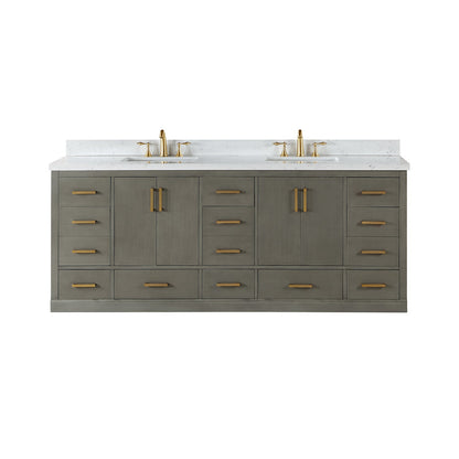 Monna 84" Double Bathroom Vanity Set in Gray Pine with Aosta White Engineered Stone Countertop without Mirror