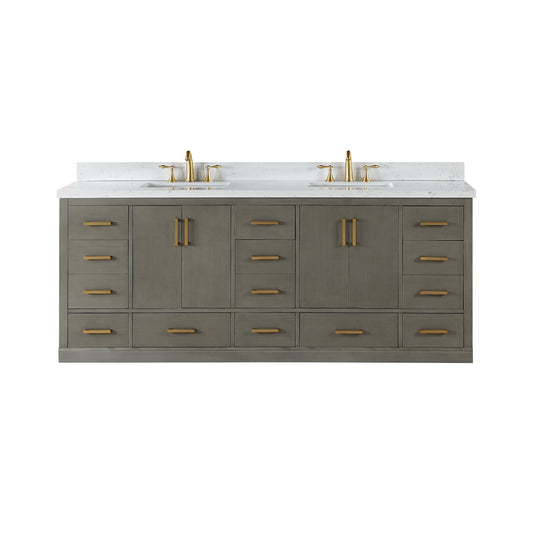 Monna 84" Double Bathroom Vanity Set in Gray Pine with Aosta White Engineered Stone Countertop without Mirror