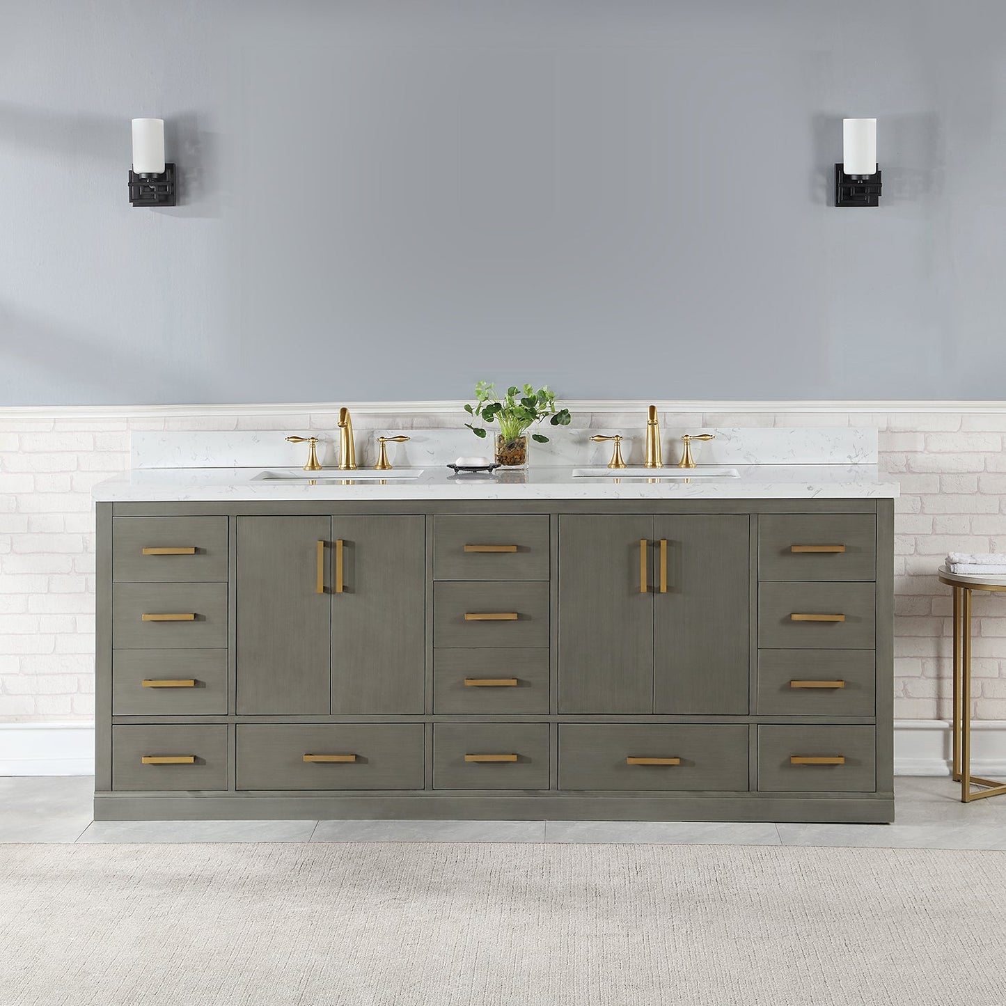 Monna 84" Double Bathroom Vanity Set in Gray Pine with Aosta White Engineered Stone Countertop without Mirror