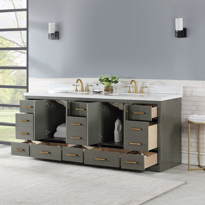 Monna 84" Double Bathroom Vanity Set in Gray Pine with Aosta White Engineered Stone Countertop without Mirror