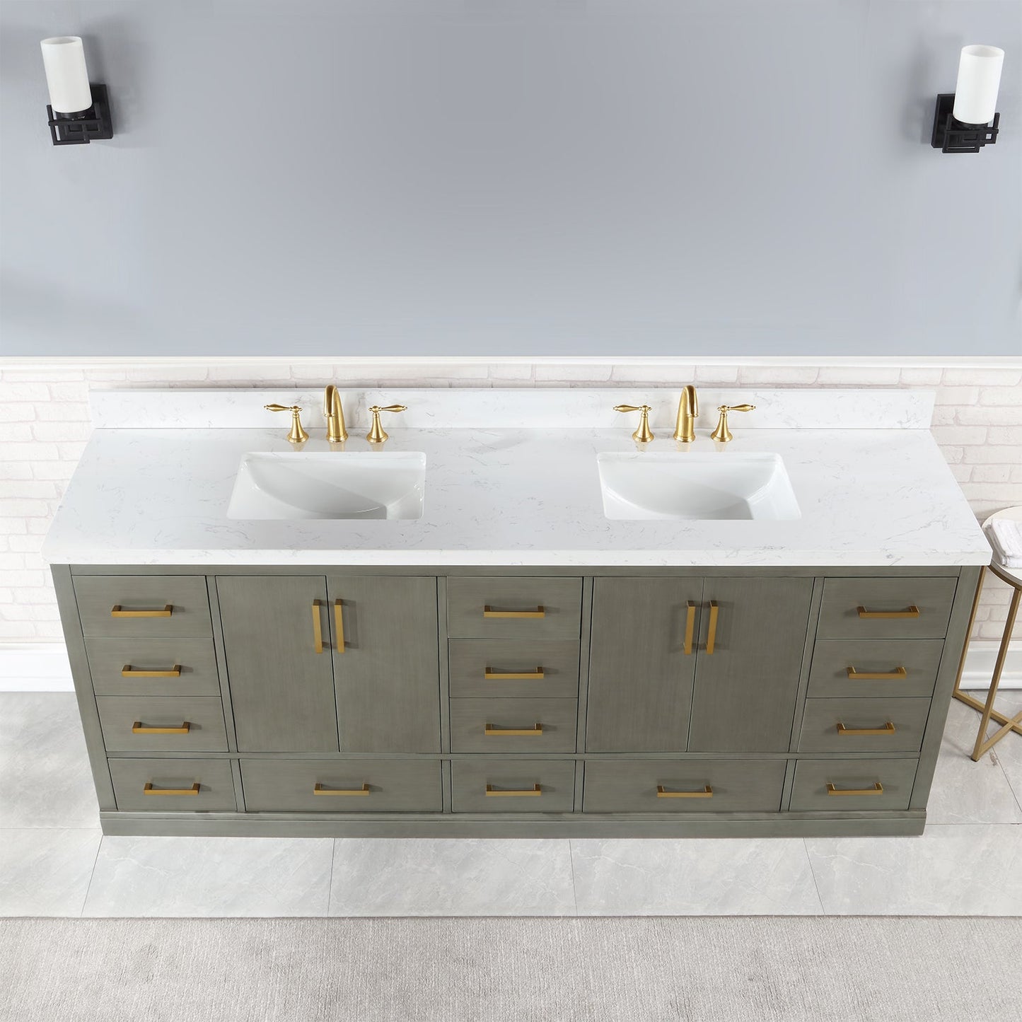 Monna 84" Double Bathroom Vanity Set in Gray Pine with Aosta White Engineered Stone Countertop without Mirror