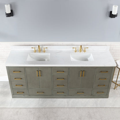 Monna 84" Double Bathroom Vanity Set in Gray Pine with Aosta White Engineered Stone Countertop without Mirror