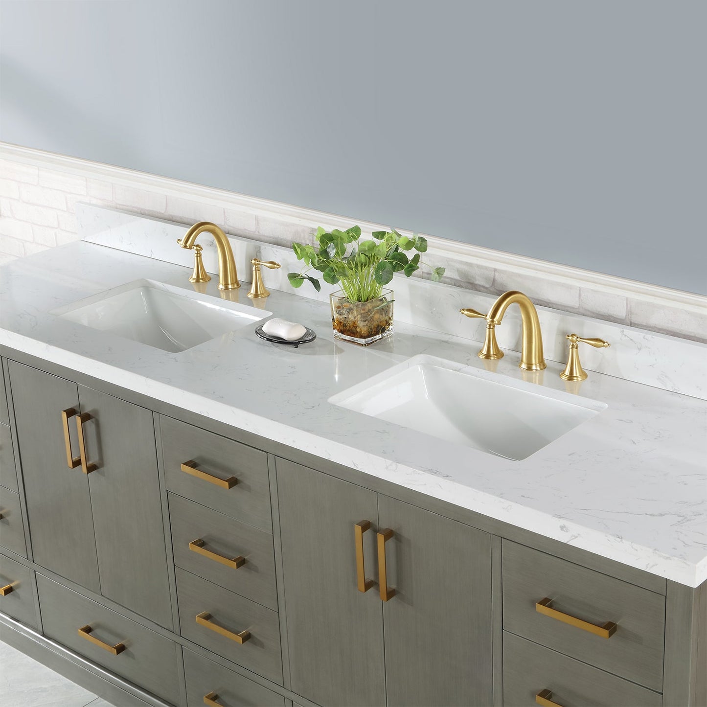 Monna 84" Double Bathroom Vanity Set in Gray Pine with Aosta White Engineered Stone Countertop without Mirror