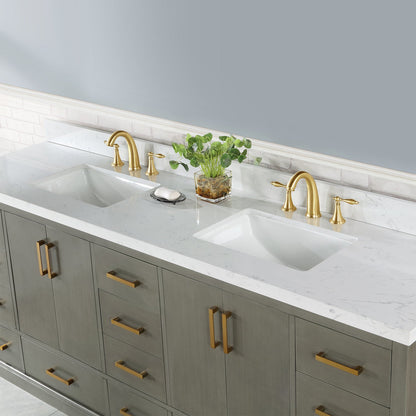 Monna 84" Double Bathroom Vanity Set in Gray Pine with Aosta White Engineered Stone Countertop without Mirror