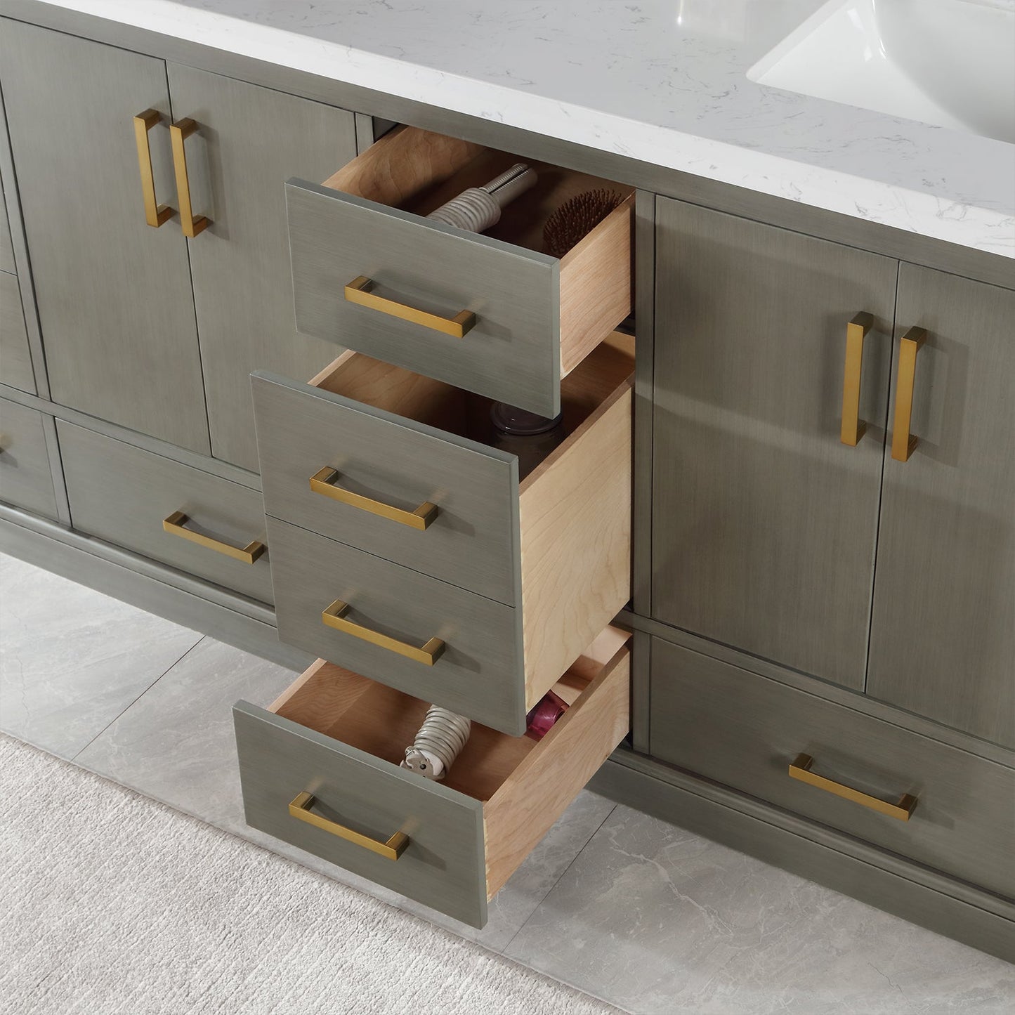 Monna 84" Double Bathroom Vanity Set in Gray Pine with Aosta White Engineered Stone Countertop without Mirror