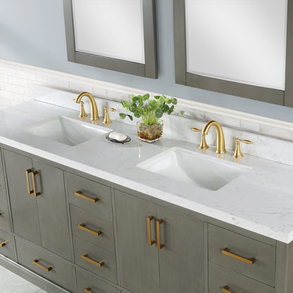 Monna 84" Double Bathroom Vanity Set in Gray Pine with Aosta White Engineered Stone Countertop with Mirror