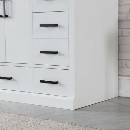 Monna 84" Double Bathroom Vanity Set in White with Concrete Grey Engineered Stone Countertop without Mirror