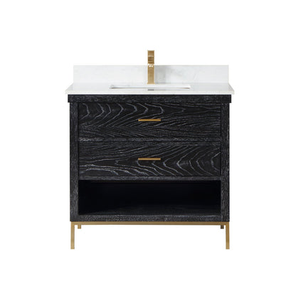 Kesia 36" Single Bathroom Vanity Set in Black Oak with Aosta White Engineered Stone Countertop without Mirror