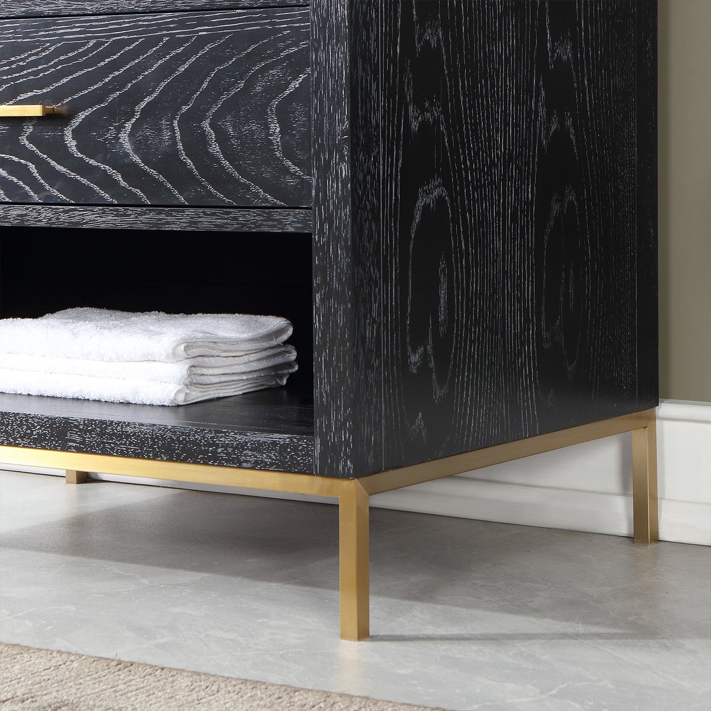 Kesia 36" Single Bathroom Vanity Set in Black Oak with Aosta White Engineered Stone Countertop with Mirror
