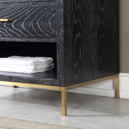Kesia 36" Single Bathroom Vanity Set in Black Oak with Aosta White Engineered Stone Countertop with Mirror