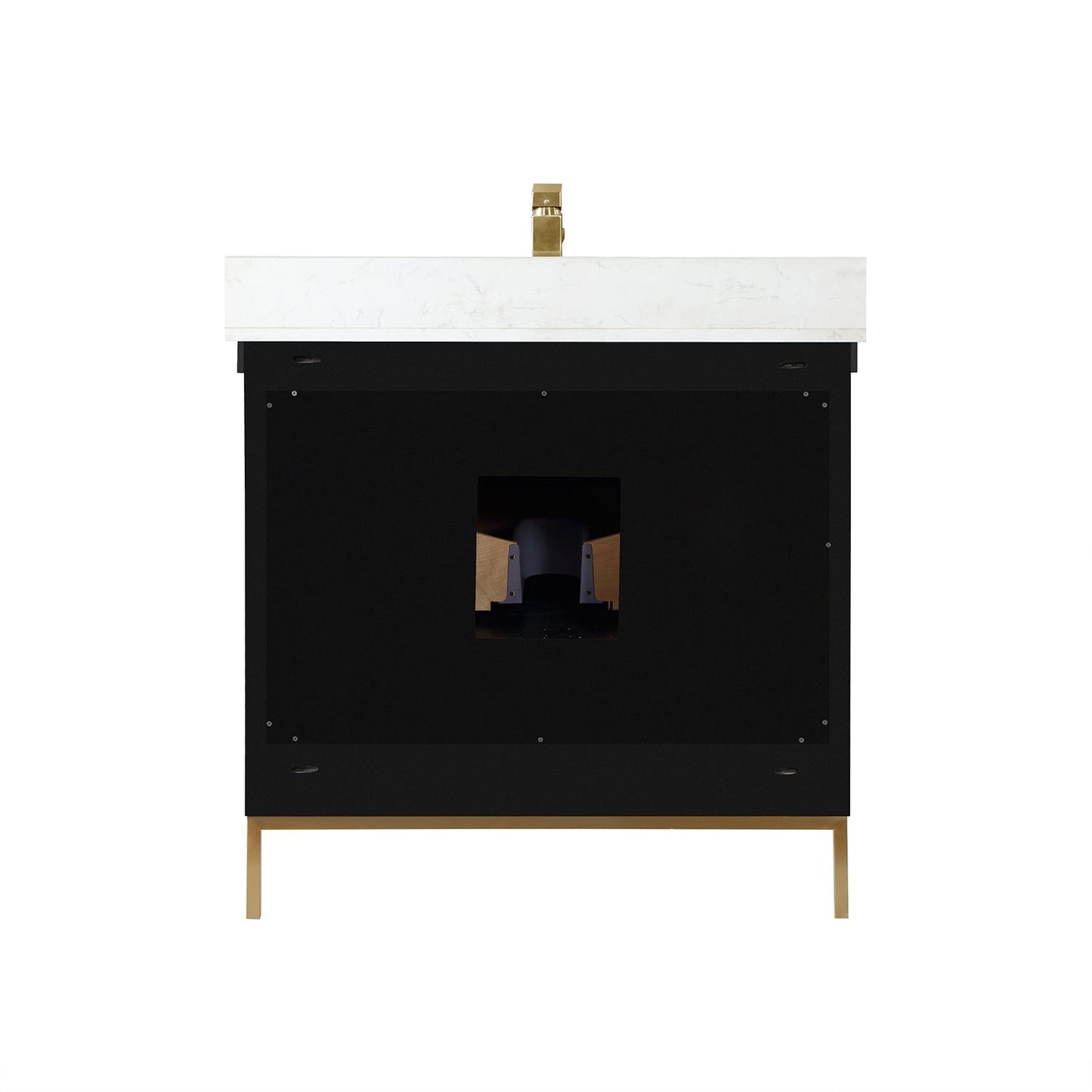Kesia 36" Single Bathroom Vanity Set in Black Oak with Aosta White Engineered Stone Countertop with Mirror