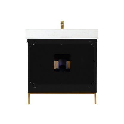 Kesia 36" Single Bathroom Vanity Set in Black Oak with Aosta White Engineered Stone Countertop with Mirror