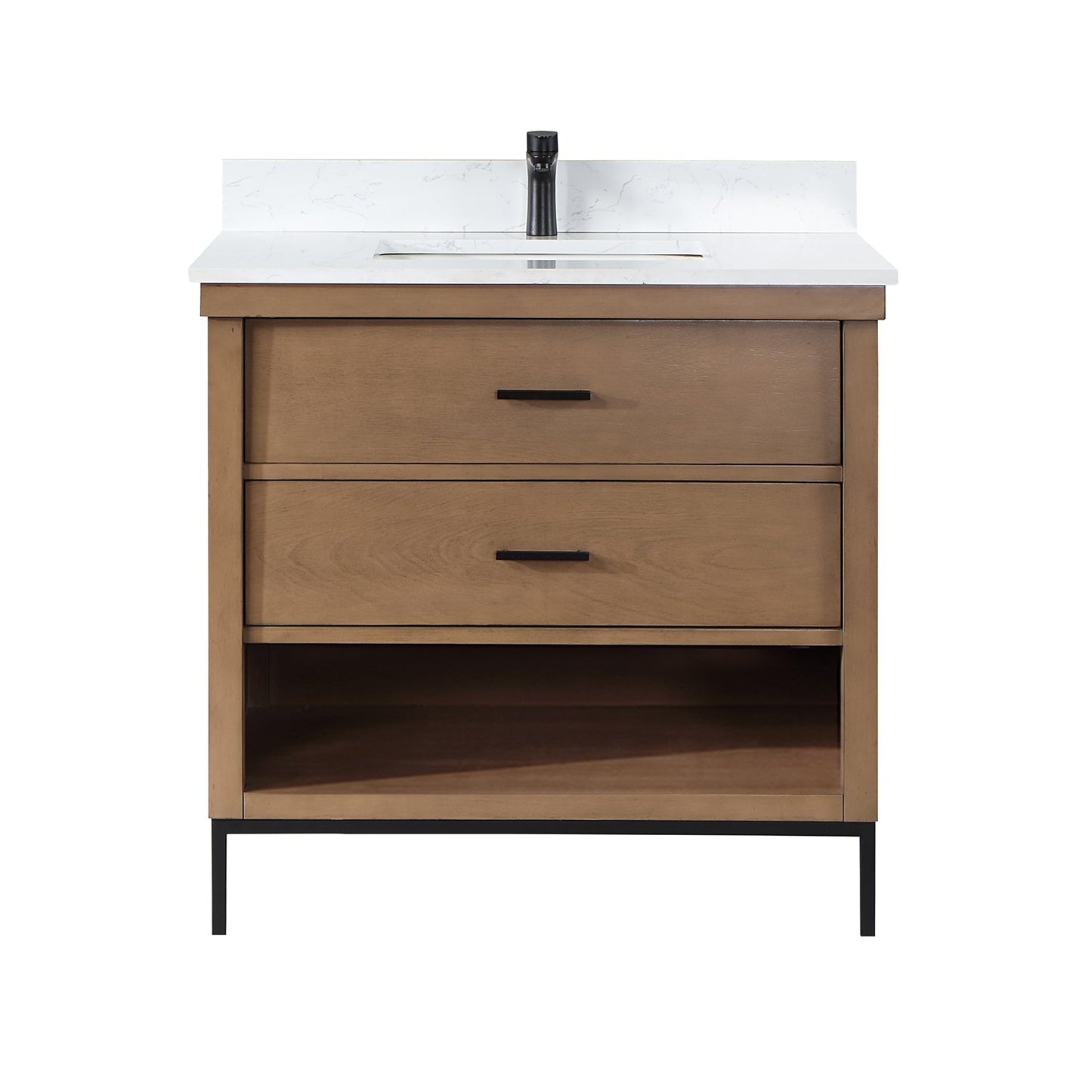 Kesia 36" Single Bathroom Vanity Set in Brown Pine with Aosta White Engineered Stone Countertop without Mirror