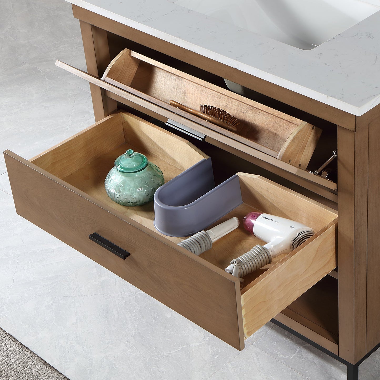 Kesia 36" Single Bathroom Vanity Set in Brown Pine with Aosta White Engineered Stone Countertop without Mirror