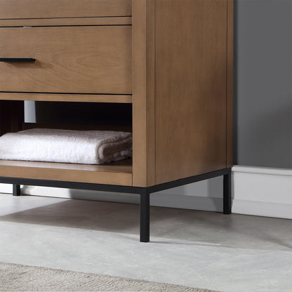 Kesia 36" Single Bathroom Vanity Set in Brown Pine with Aosta White Engineered Stone Countertop without Mirror