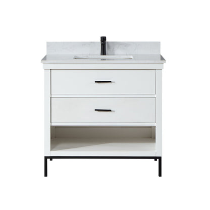Kesia 36" Single Bathroom Vanity Set in White with Aosta White Engineered Stone Countertop without Mirror