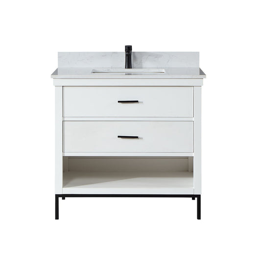 Kesia 36" Single Bathroom Vanity Set in White with Aosta White Engineered Stone Countertop without Mirror
