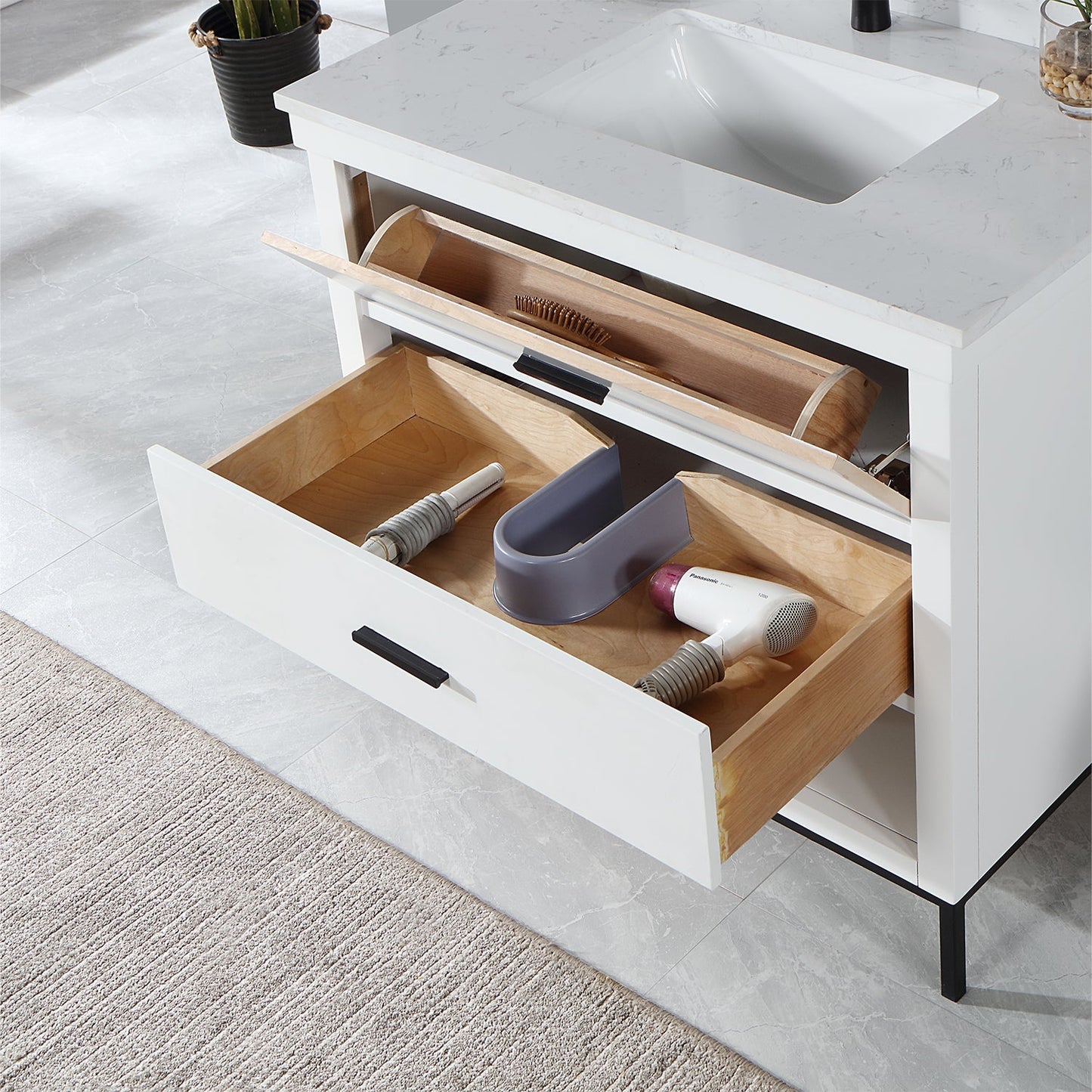 Kesia 36" Single Bathroom Vanity Set in White with Aosta White Engineered Stone Countertop without Mirror