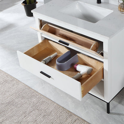 Kesia 36" Single Bathroom Vanity Set in White with Aosta White Engineered Stone Countertop without Mirror