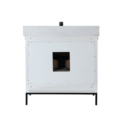 Kesia 36" Single Bathroom Vanity Set in White with Aosta White Engineered Stone Countertop without Mirror