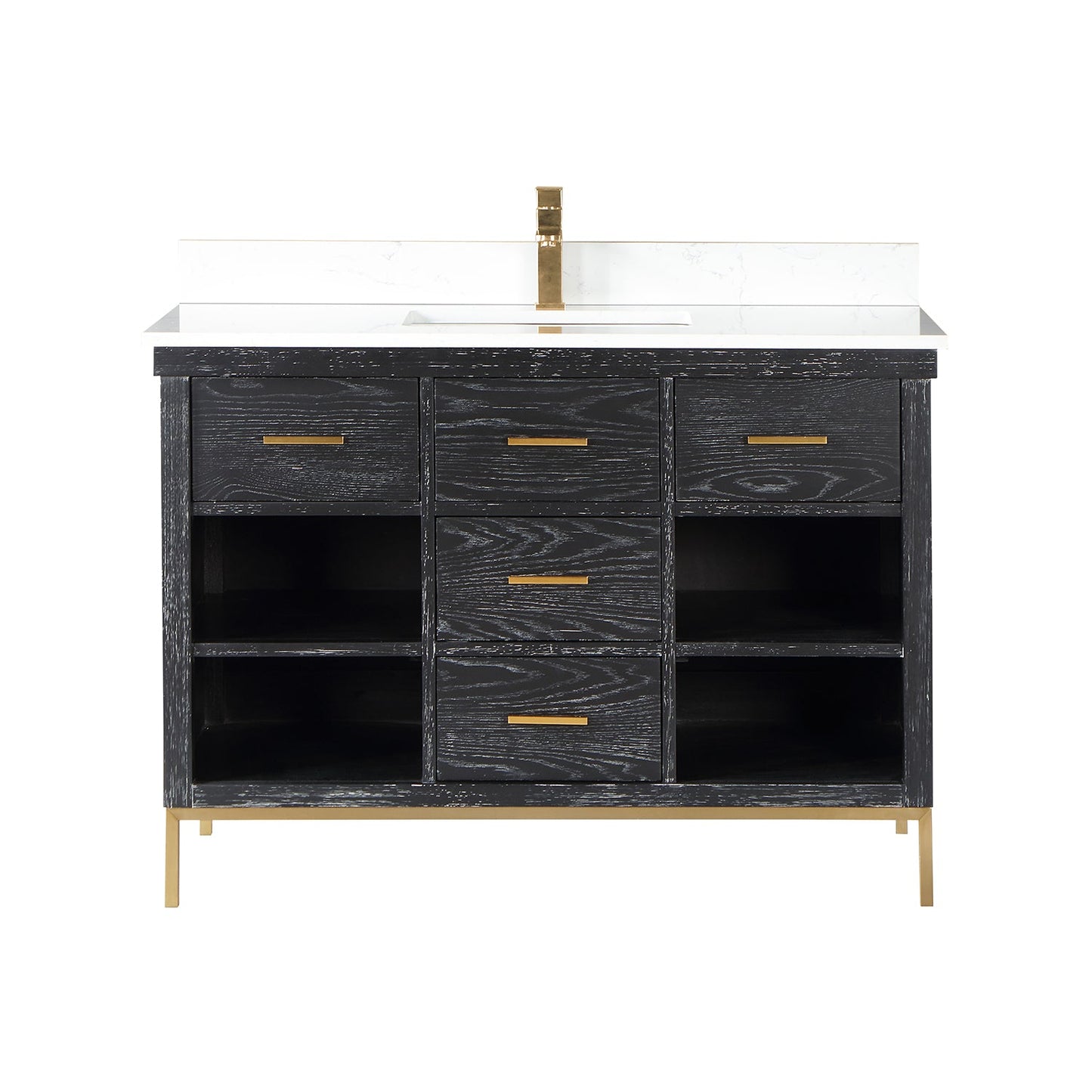 Kesia 48" Single Bathroom Vanity Set in Black Oak with Aosta White Engineered Stone Countertop without Mirror
