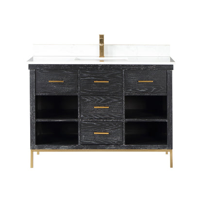 Kesia 48" Single Bathroom Vanity Set in Black Oak with Aosta White Engineered Stone Countertop without Mirror