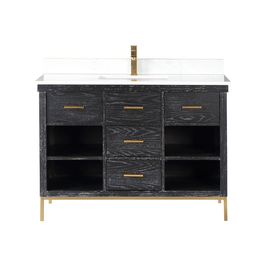 Kesia 48" Single Bathroom Vanity Set in Black Oak with Aosta White Engineered Stone Countertop without Mirror