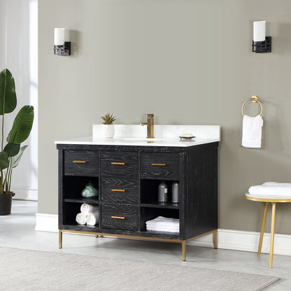Kesia 48" Single Bathroom Vanity Set in Black Oak with Aosta White Engineered Stone Countertop without Mirror