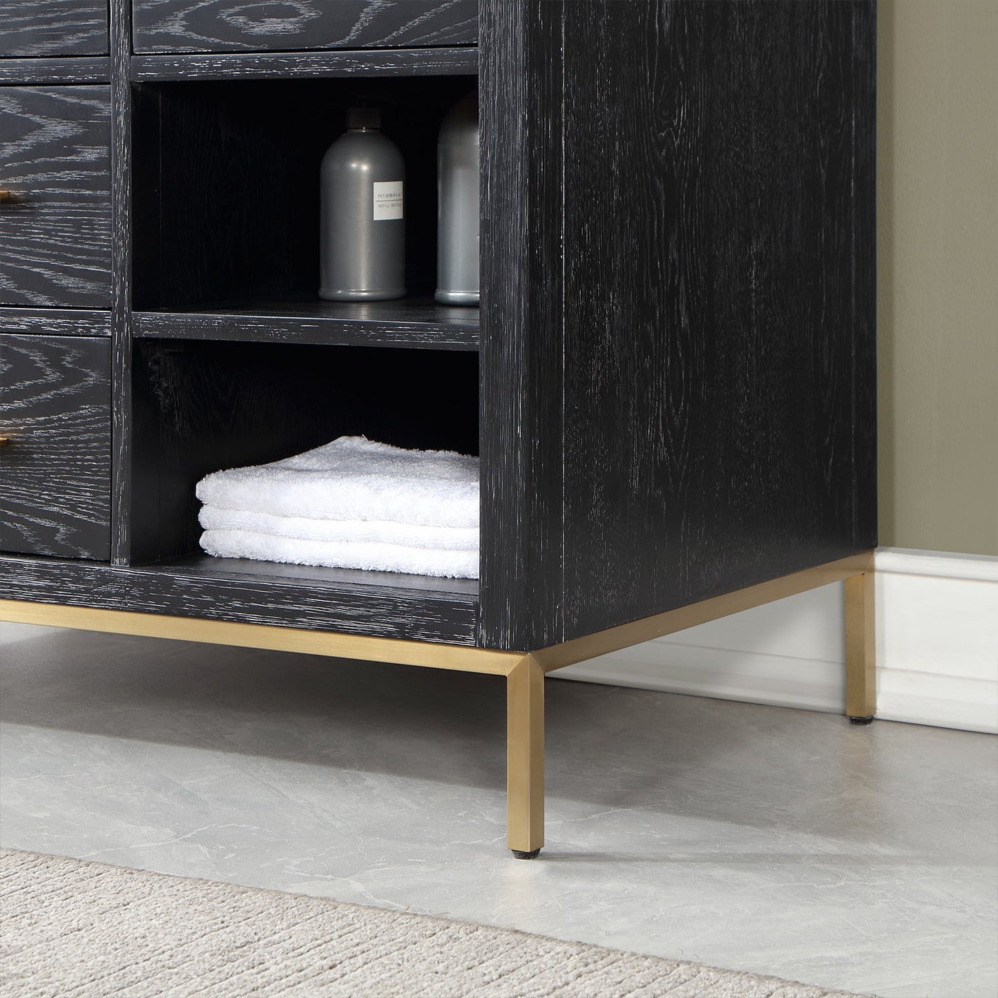 Kesia 48" Single Bathroom Vanity Set in Black Oak with Aosta White Engineered Stone Countertop without Mirror