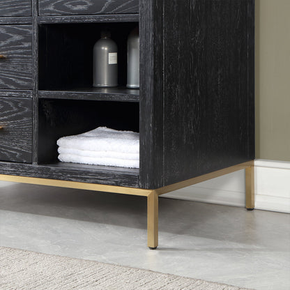 Kesia 48" Single Bathroom Vanity Set in Black Oak with Aosta White Engineered Stone Countertop without Mirror