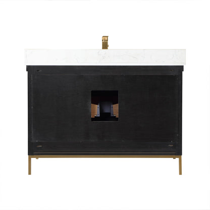 Kesia 48" Single Bathroom Vanity Set in Black Oak with Aosta White Engineered Stone Countertop without Mirror