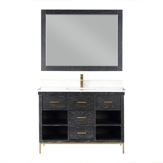 Kesia 48" Single Bathroom Vanity Set in Black Oak with Aosta White Engineered Stone Countertop with Mirror