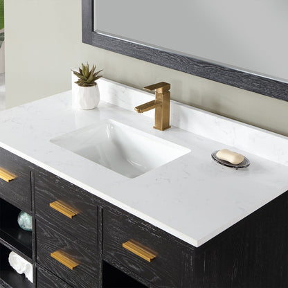Kesia 48" Single Bathroom Vanity Set in Black Oak with Aosta White Engineered Stone Countertop with Mirror