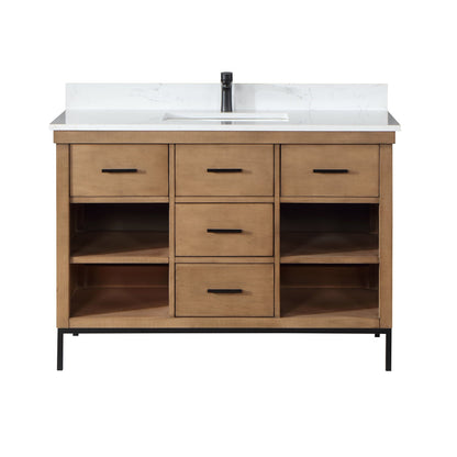 Kesia 48" Single Bathroom Vanity Set in Brown Pine with Aosta White Engineered Stone Countertop without Mirror