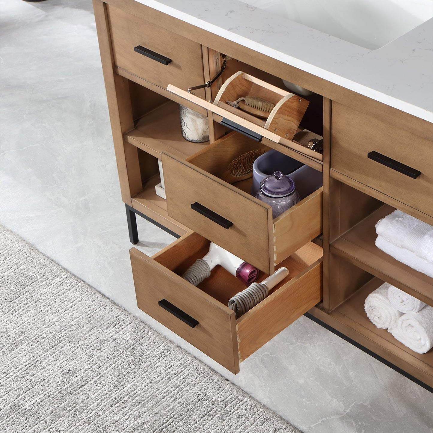 Kesia 48" Single Bathroom Vanity Set in Brown Pine with Aosta White Engineered Stone Countertop with Mirror