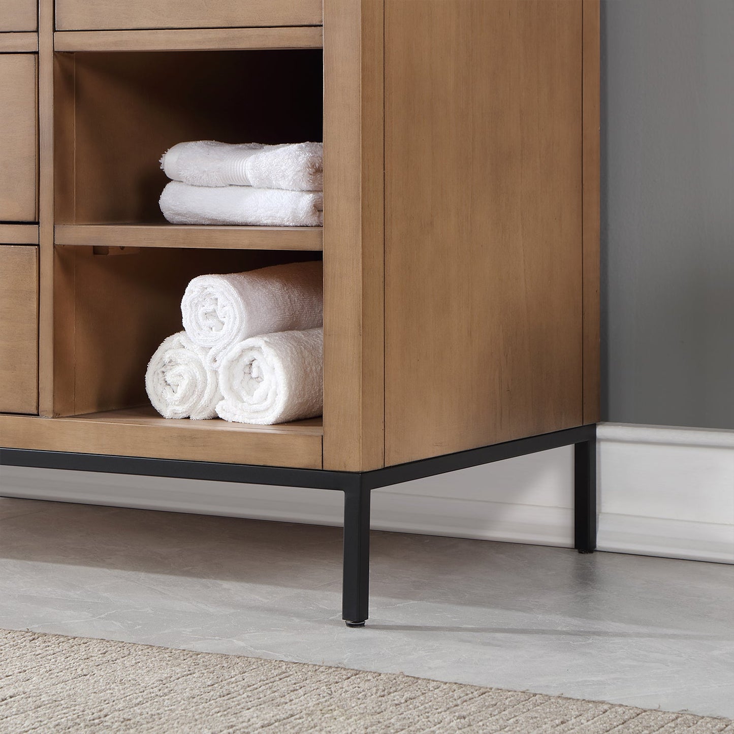 Kesia 48" Single Bathroom Vanity Set in Brown Pine with Aosta White Engineered Stone Countertop with Mirror