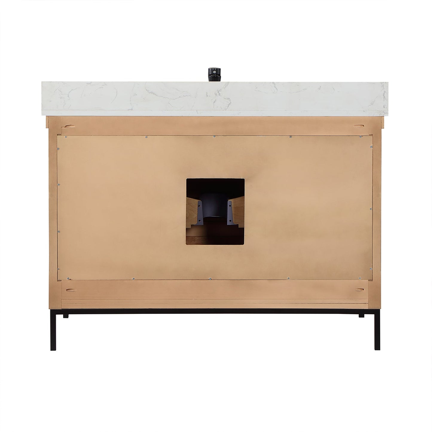 Kesia 48" Single Bathroom Vanity Set in Brown Pine with Aosta White Engineered Stone Countertop with Mirror