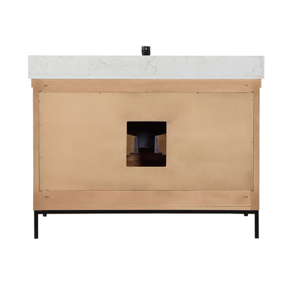 Kesia 48" Single Bathroom Vanity Set in Brown Pine with Aosta White Engineered Stone Countertop with Mirror