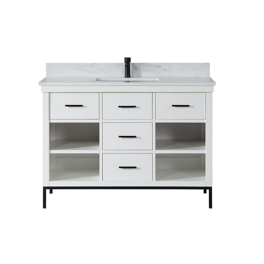 Kesia 48" Single Bathroom Vanity Set in White with Aosta White Engineered Stone Countertop without Mirror