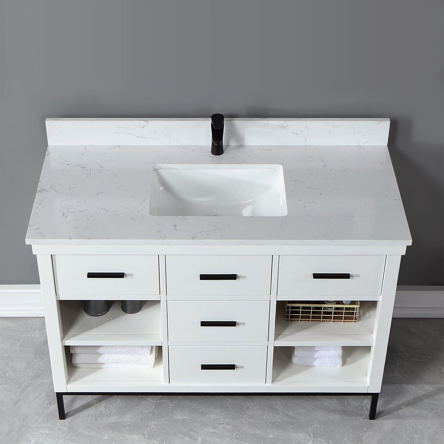 Kesia 48" Single Bathroom Vanity Set in White with Aosta White Engineered Stone Countertop without Mirror