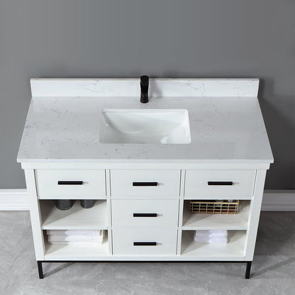 Kesia 48" Single Bathroom Vanity Set in White with Aosta White Engineered Stone Countertop without Mirror