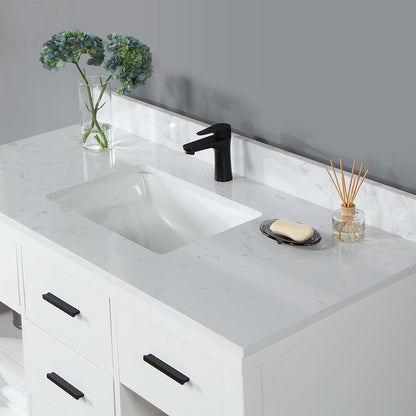 Kesia 48" Single Bathroom Vanity Set in White with Aosta White Engineered Stone Countertop without Mirror