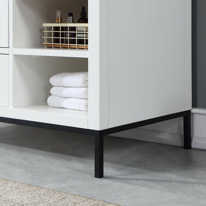 Kesia 48" Single Bathroom Vanity Set in White with Aosta White Engineered Stone Countertop with Mirror